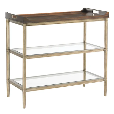 Contemporary Bartlett Tiered Server with Wood Tray and Clear Glass Shelves